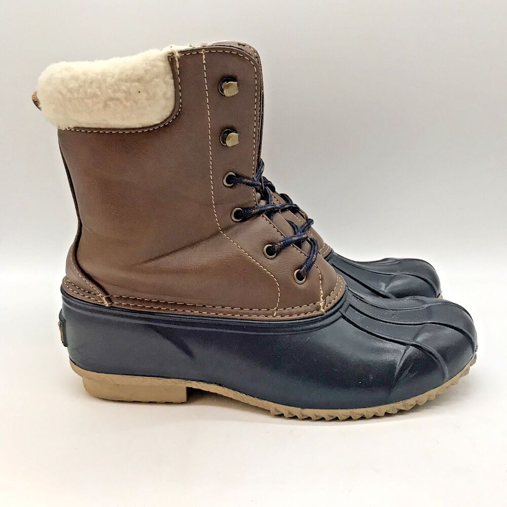 London Fog Wonder2 Cold Weather Duck Boots Women's 8 Brown Navy Waterproof Shoes